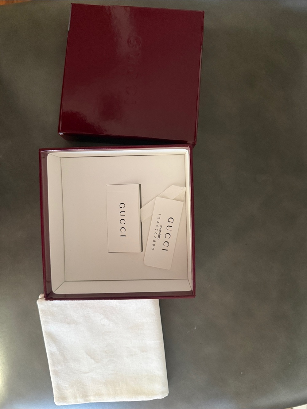 Gucci Red Gloss Logo Boxes + small fabrics bags